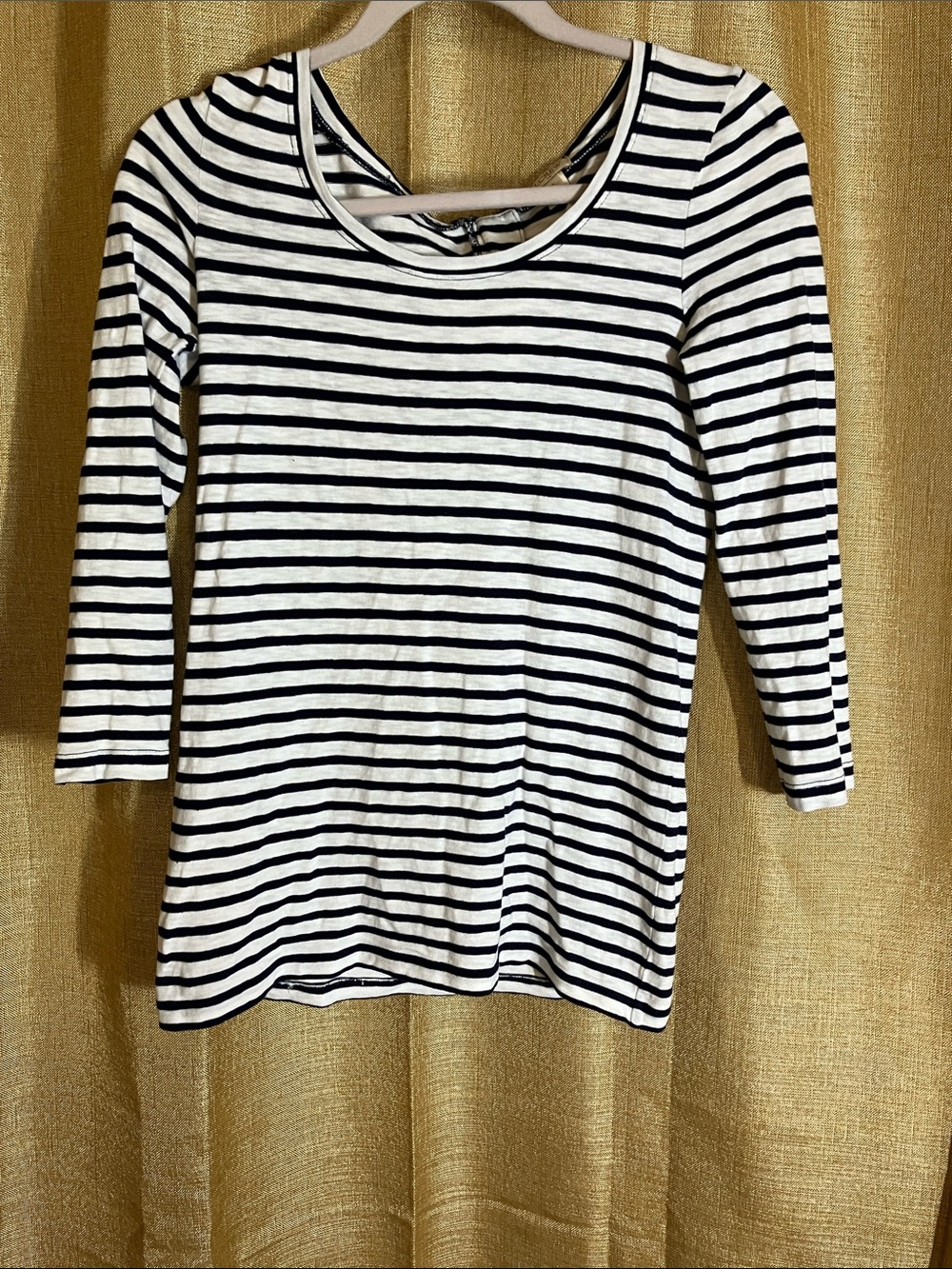 J. Crew Black and White Striped Long Sleeve Scoop Neck Tee